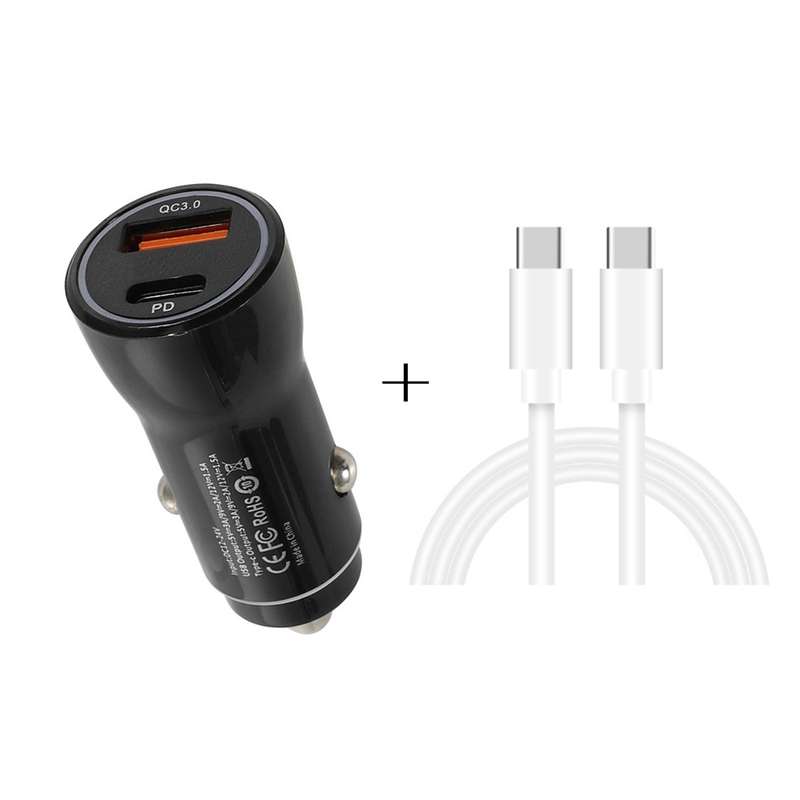 P21 PD 20W USB-C / Type-C + QC3.0 18W USB Fast Car Charger with USB-C / Type-C to USB-C / Type-C Dat