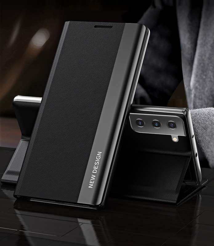 For Samsung Galaxy S21 5G Side Electroplated Magnetic Ultra-Thin Horizontal Flip Leather Case with H