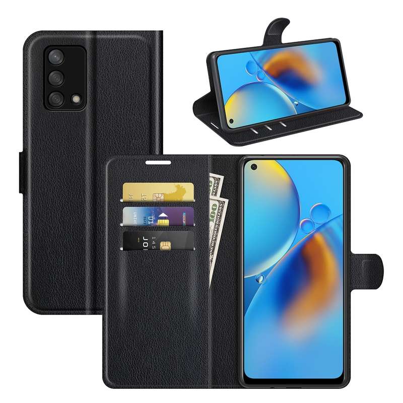 For OPPO F19 / A74 4G Litchi Texture Horizontal Flip Protective Case with Holder & Card Slots & Wall
