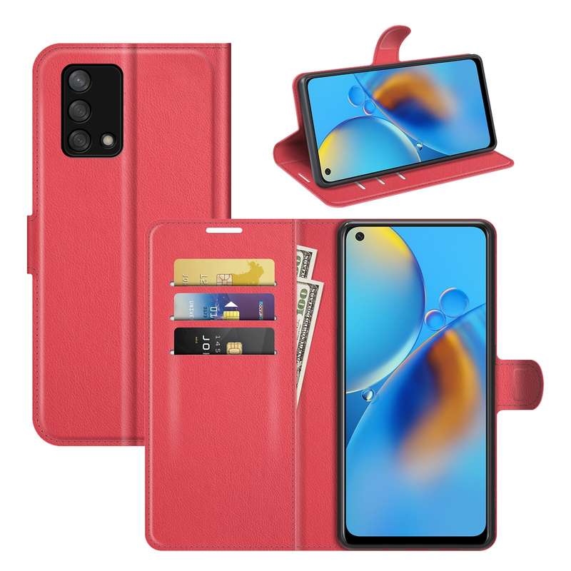 For OPPO F19 / A74 4G Litchi Texture Horizontal Flip Protective Case with Holder & Card Slots & Wall