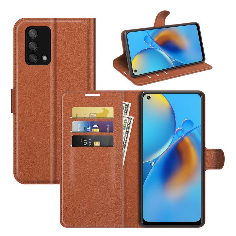 For OPPO F19 / A74 4G Litchi Texture Horizontal Flip Protective Case with Holder & Card Slots & Wall