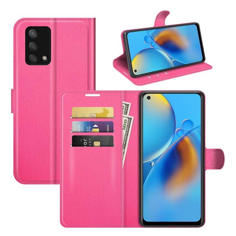 For OPPO F19 / A74 4G Litchi Texture Horizontal Flip Protective Case with Holder & Card Slots & Wall