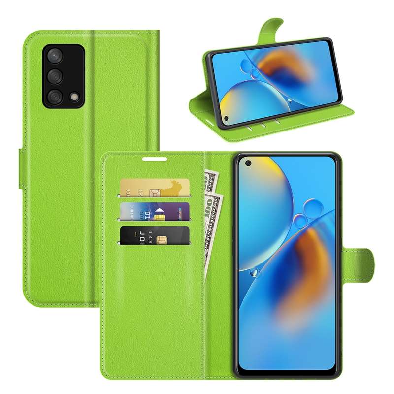 For OPPO F19 / A74 4G Litchi Texture Horizontal Flip Protective Case with Holder & Card Slots & Wall