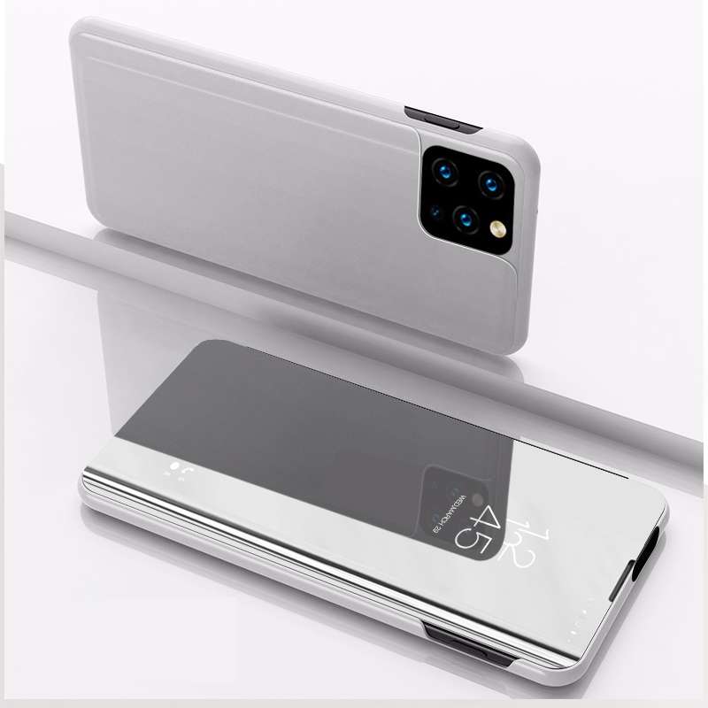 For Samsung Galaxy A22 5G Plated Mirror Horizontal Flip Leather Case with Holder(Black)