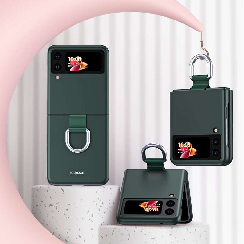 For Samsung Galaxy Z Flip3 5G Skin Feel Folding Phone Case with Drawstring Key Chain(Black)