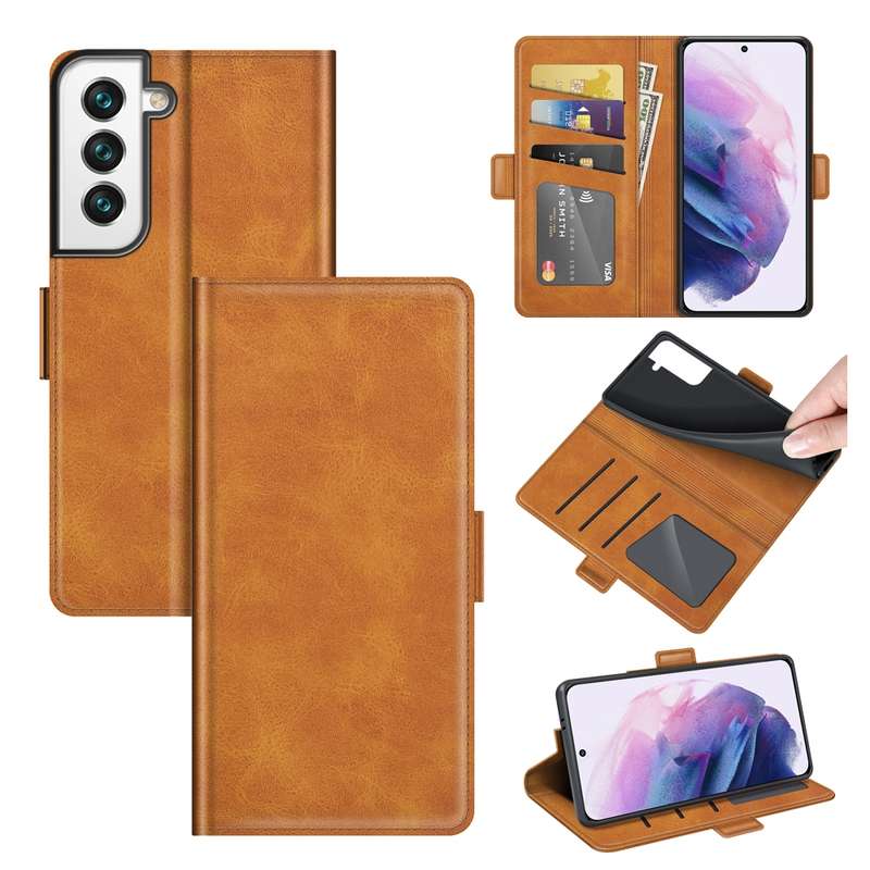 For Samsung Galaxy S22 5G Dual-side Magnetic Buckle Horizontal Flip Leather Case with Holder & Card