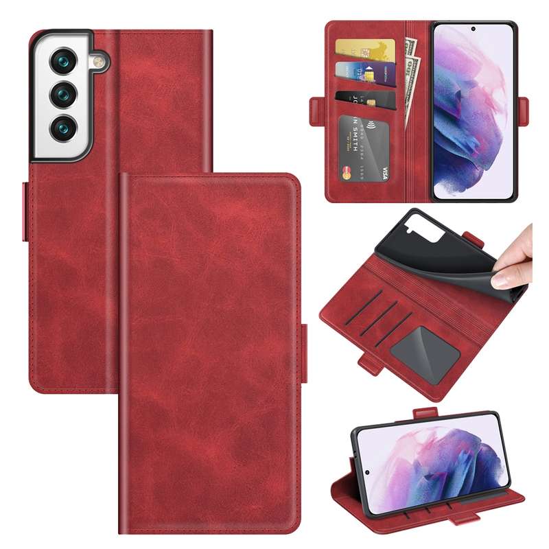 For Samsung Galaxy S22 5G Dual-side Magnetic Buckle Horizontal Flip Leather Case with Holder & Card