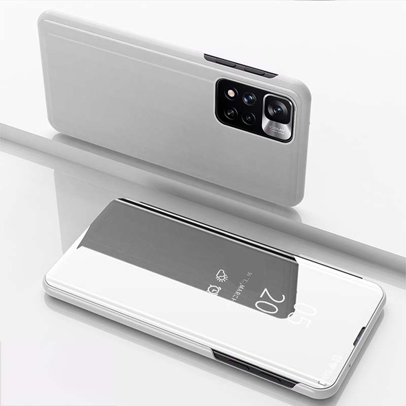 For Xiaomi Redmi Note 11 Plated Mirror Horizontal Flip Leather Case with Holder(Black)