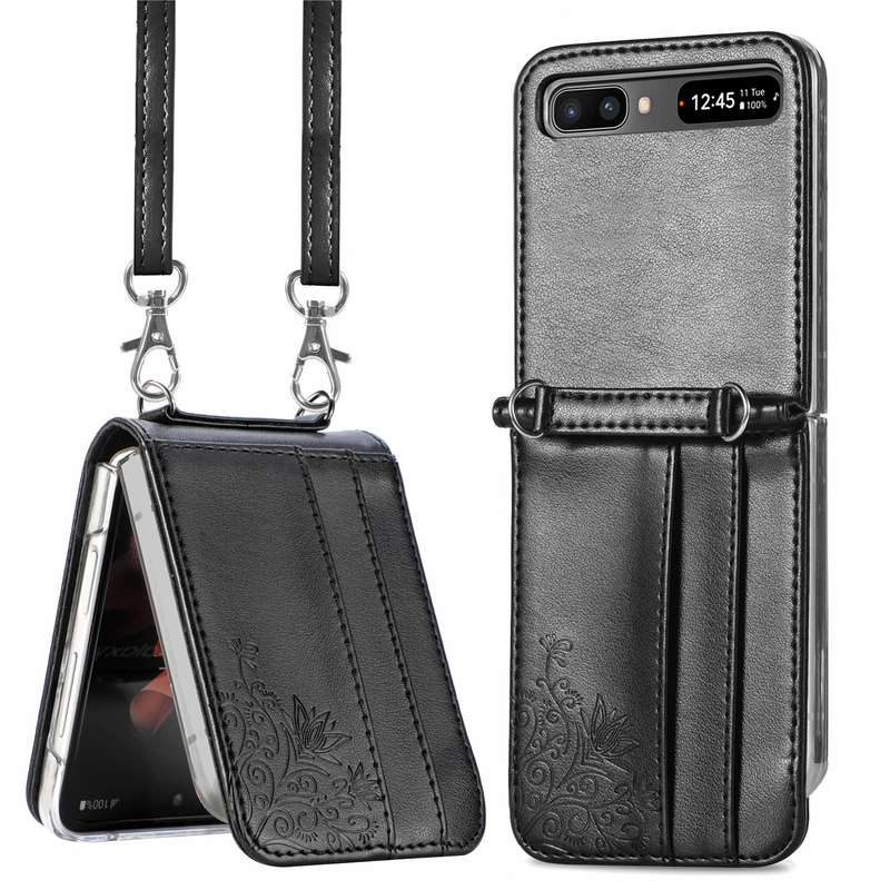 For Samsung Galaxy Z Flip 5G Diagonal Lanyard Embossed Card Phone Case(Pink)