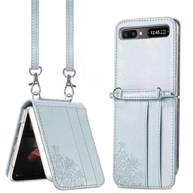 For Samsung Galaxy Z Flip 5G Diagonal Lanyard Embossed Card Phone Case(Pink)