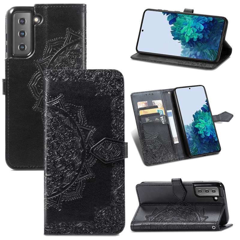 For Samsung Galaxy S22 5G Mandala Flower Embossed Horizontal Flip Leather Case with Holder & Card Sl
