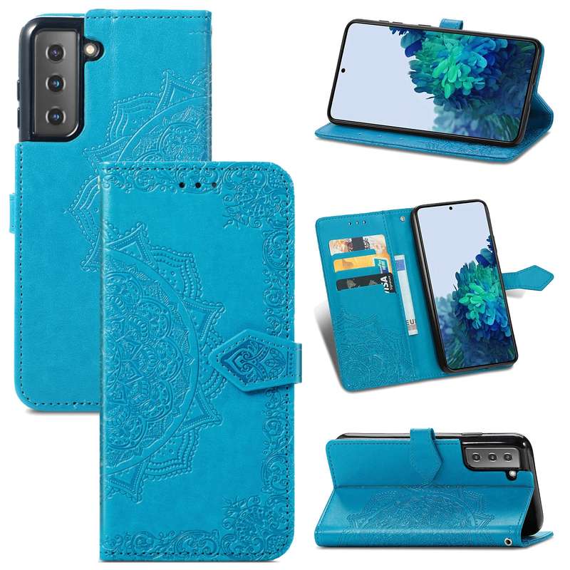 For Samsung Galaxy S22 5G Mandala Flower Embossed Horizontal Flip Leather Case with Holder & Card Sl