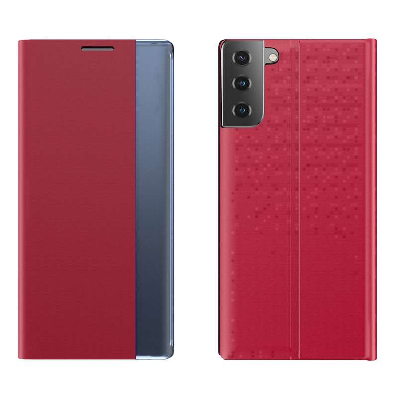 For Samsung Galaxy S22 5G Side Display Magnetic Flip Plain Cloth + PC Case with Holder & Sleep / Wak