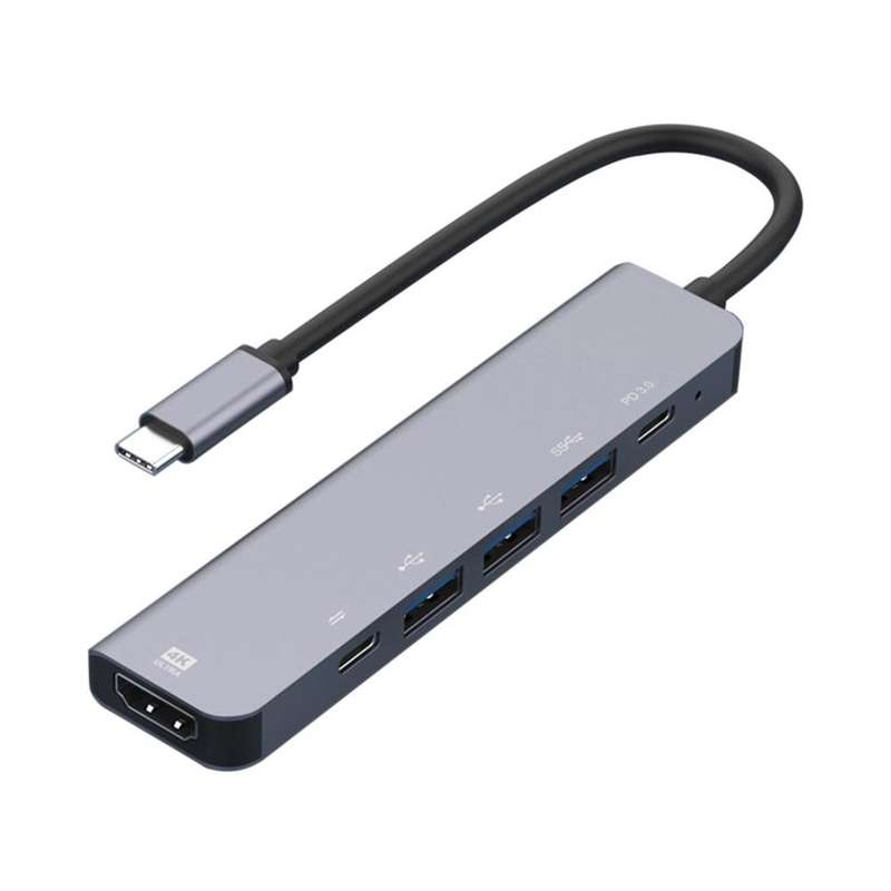6-in-1 Type-C to HDMI + PD + Type-C + USB3.0 + USB2.0 x 2 Docking Station HUB Adapter