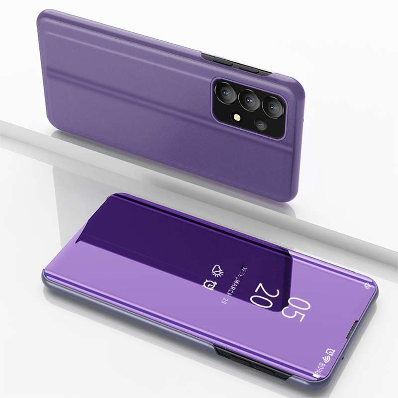 For Samsung Galaxy A33 5G Plated Mirror Flip Leather Case with Holder(Blue)