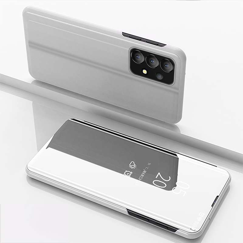 For Samsung Galaxy A73 5G Plated Mirror Flip Leather Case with Holder(Black)