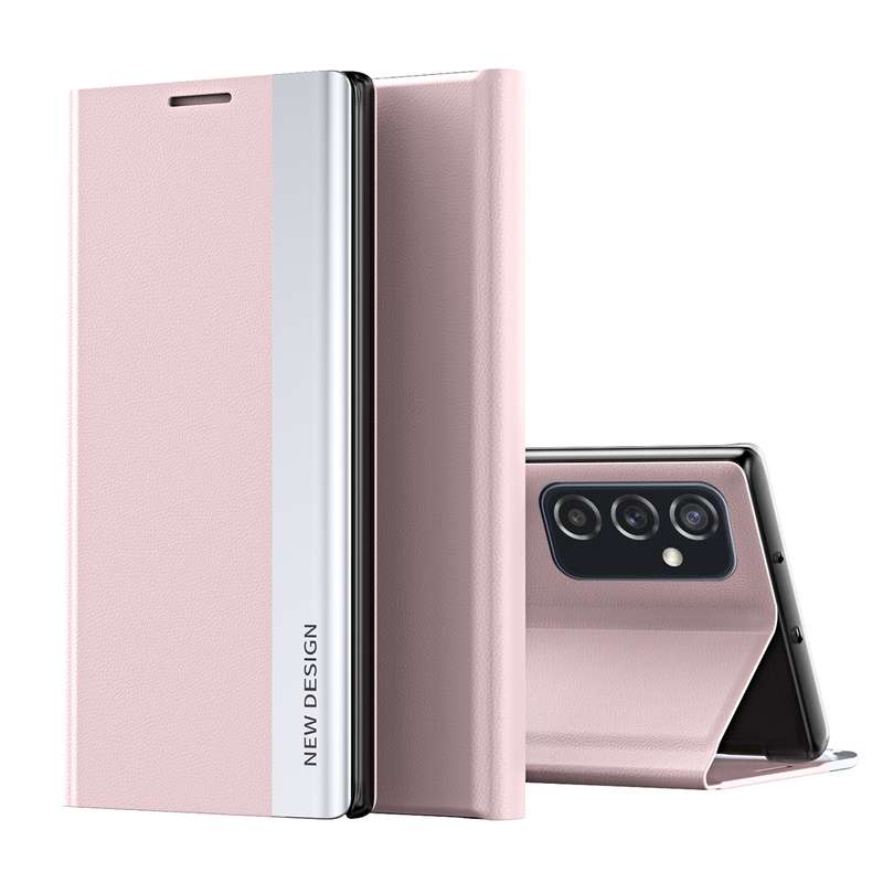 For Samsung Galaxy A33 5G Side Electroplated Magnetic Flip Leather Case with Holder(Light Blue)