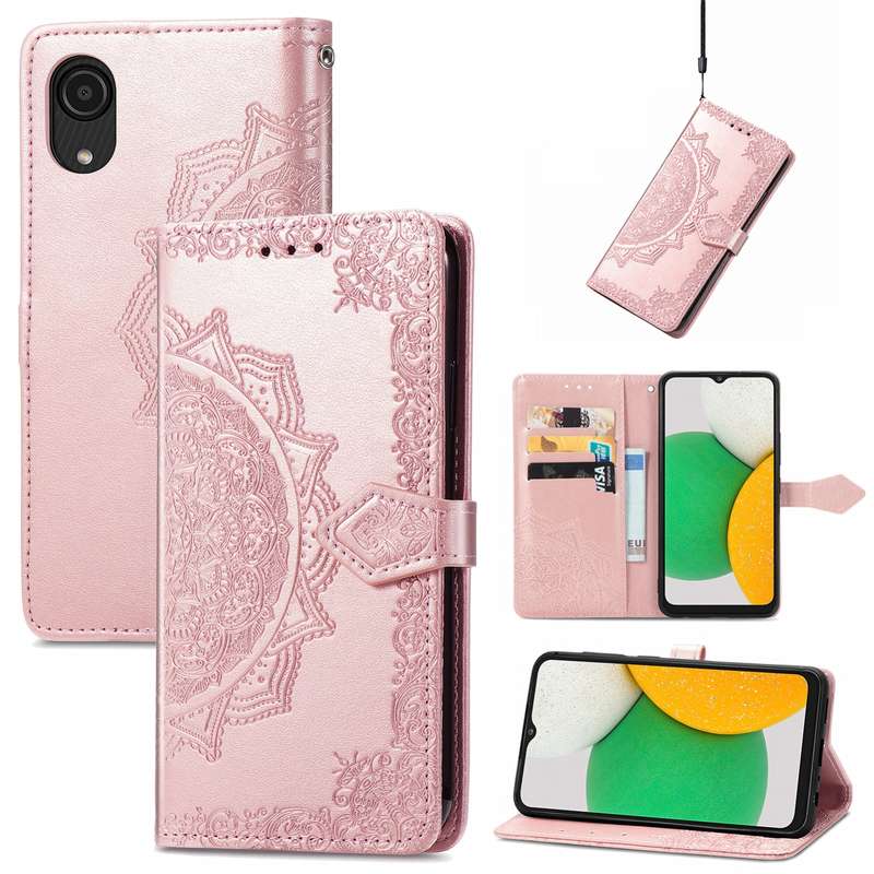 For Samsung Galaxy A03 Core Mandala Flower Embossed Flip Leather Phone Case(Rose Gold)