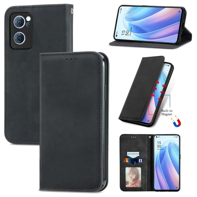 For OPPO Reno7 5G Retro Skin Feel Magnetic Flip Leather Case(Green)