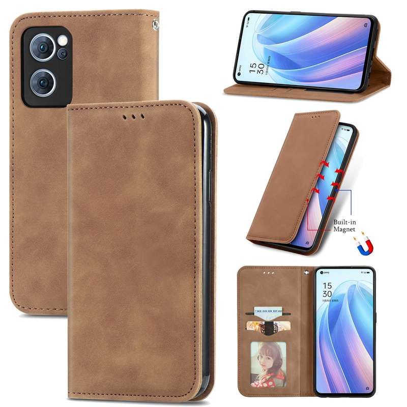 For OPPO Reno7 5G Retro Skin Feel Magnetic Flip Leather Case(Green)