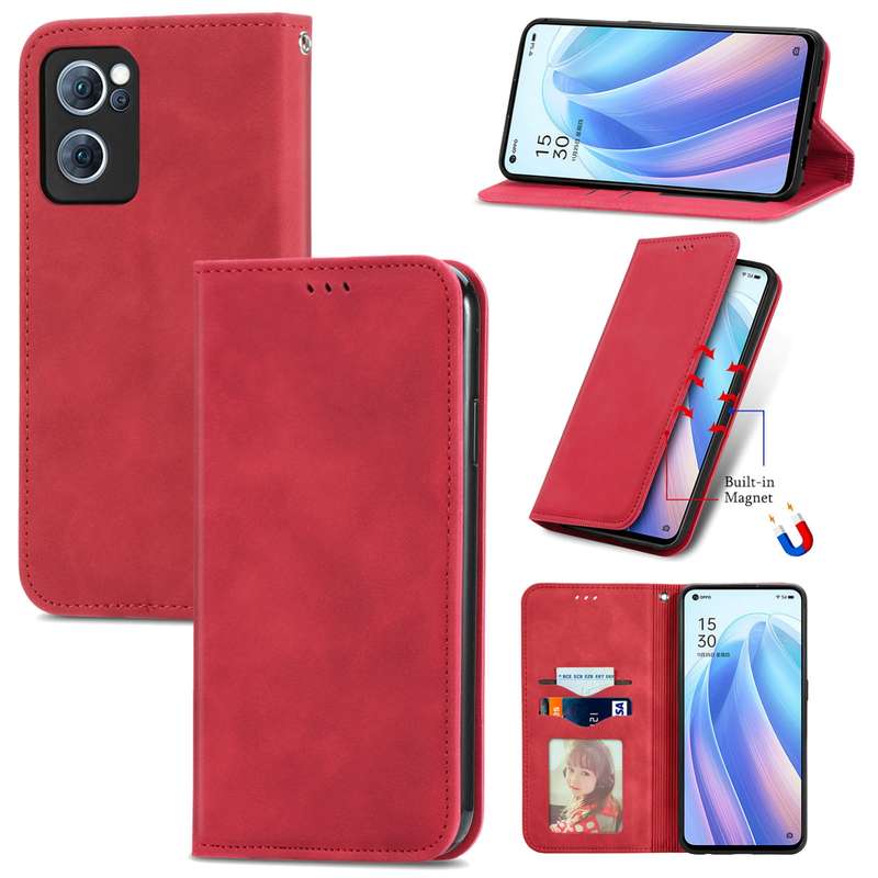 For OPPO Reno7 5G Retro Skin Feel Magnetic Flip Leather Case(Green)