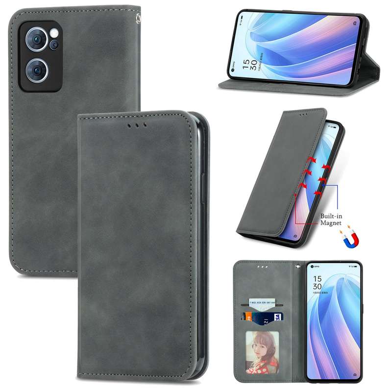 For OPPO Reno7 5G Retro Skin Feel Magnetic Flip Leather Case(Green)