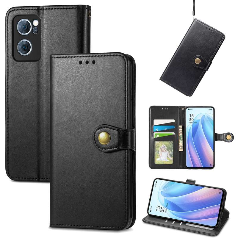 For OPPO Reno7 5G Solid Color Leather Buckle Phone Case(Blue)