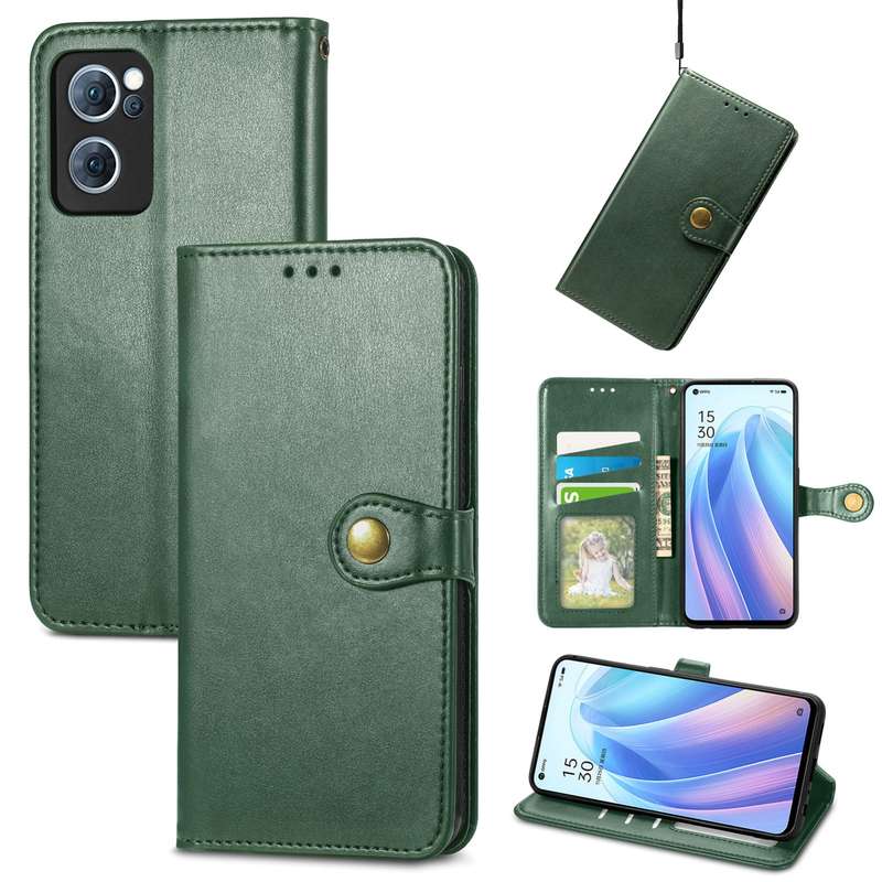 For OPPO Reno7 5G Solid Color Leather Buckle Phone Case(Blue)
