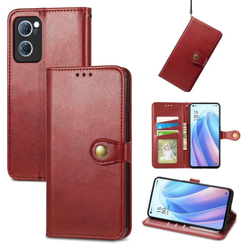 For OPPO Reno7 5G Solid Color Leather Buckle Phone Case(Blue)