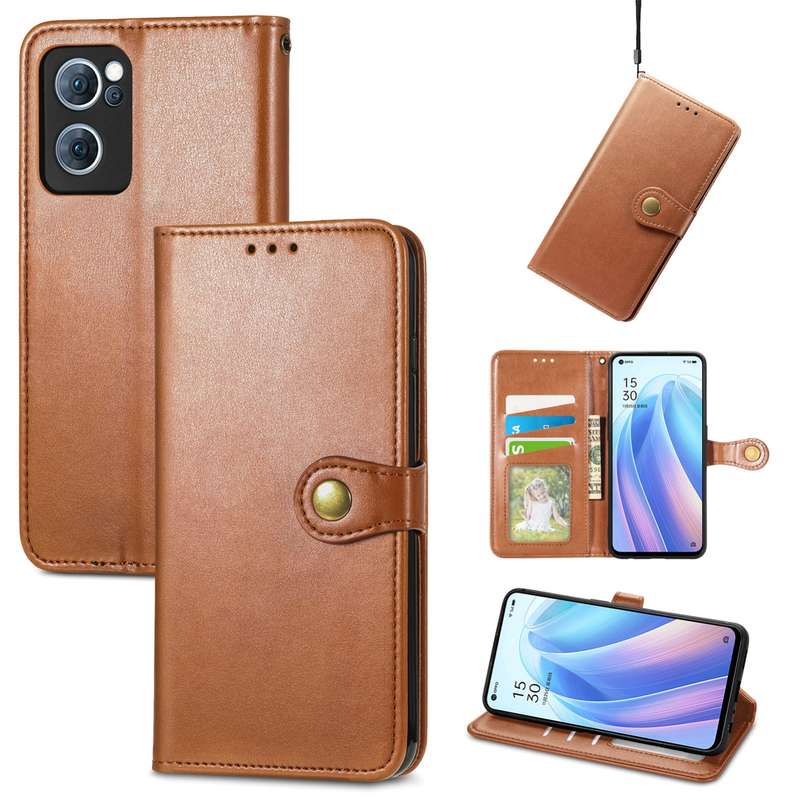 For OPPO Reno7 5G Solid Color Leather Buckle Phone Case(Blue)