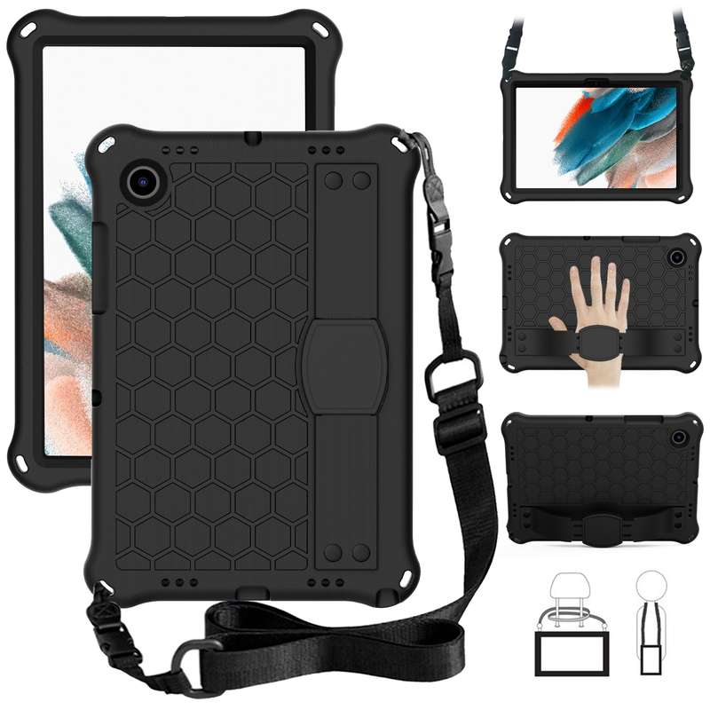 For Galaxy Tab A8 10.5 2021 X200/X205 Honeycomb EVA+PC Tablet Case with Strap(Black+Black)