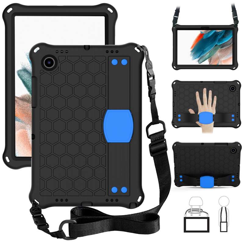 For Galaxy Tab A8 10.5 2021 X200/X205 Honeycomb EVA+PC Tablet Case with Strap(Black+Black)