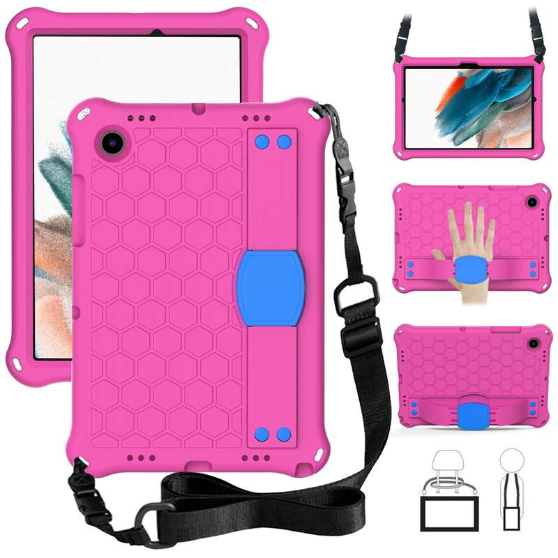 For Galaxy Tab A8 10.5 2021 X200/X205 Honeycomb EVA+PC Tablet Case with Strap(Black+Black)