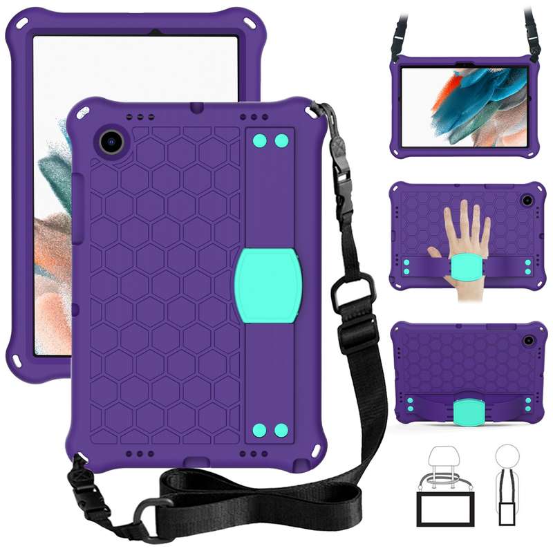 For Galaxy Tab A8 10.5 2021 X200/X205 Honeycomb EVA+PC Tablet Case with Strap(Black+Black)