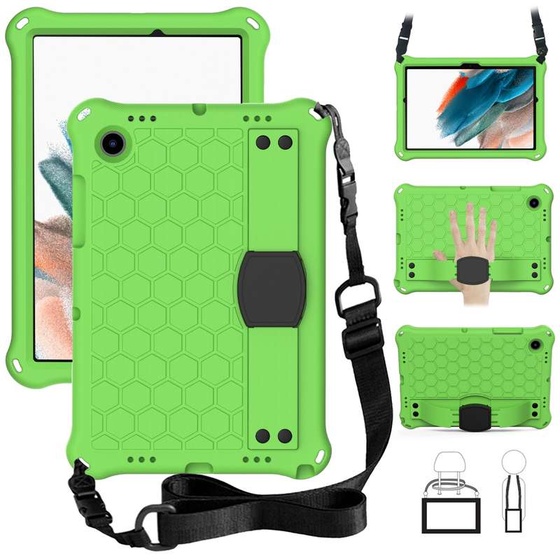 For Galaxy Tab A8 10.5 2021 X200/X205 Honeycomb EVA+PC Tablet Case with Strap(Black+Black)