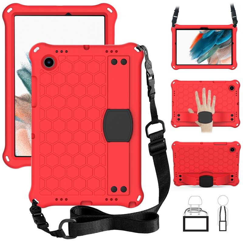 For Galaxy Tab A8 10.5 2021 X200/X205 Honeycomb EVA+PC Tablet Case with Strap(Black+Black)