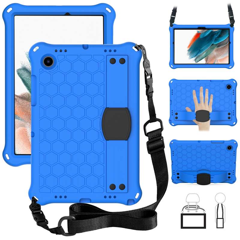 For Galaxy Tab A8 10.5 2021 X200/X205 Honeycomb EVA+PC Tablet Case with Strap(Black+Black)