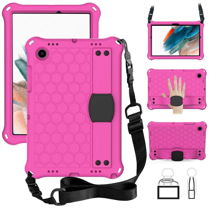 For Galaxy Tab A8 10.5 2021 X200/X205 Honeycomb EVA+PC Tablet Case with Strap(Black+Black)