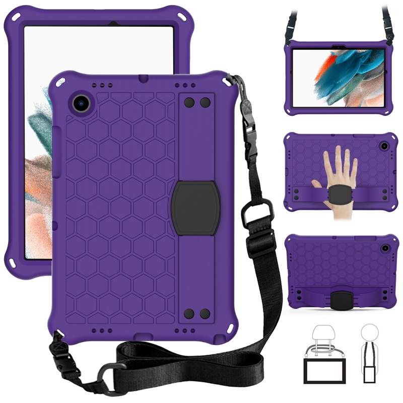 For Galaxy Tab A8 10.5 2021 X200/X205 Honeycomb EVA+PC Tablet Case with Strap(Black+Black)