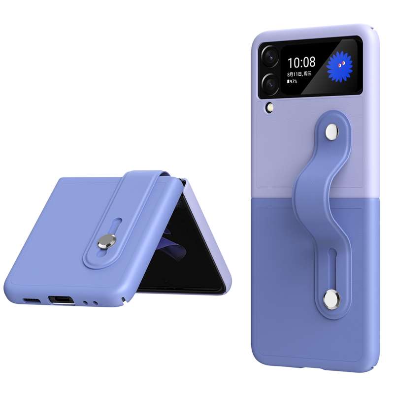 For Samsung Galaxy Z Flip3 5G Skin Contrast Wristband Folding Phone Case(Dark Blue and Black)