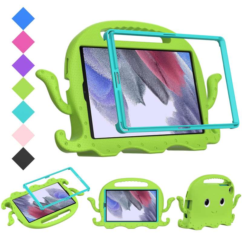 For Samsung Galaxy Tab A7 Lite 8.7 T220 / T225 Octopus EVA + PC Tablet Case with Strap(Glacial Green