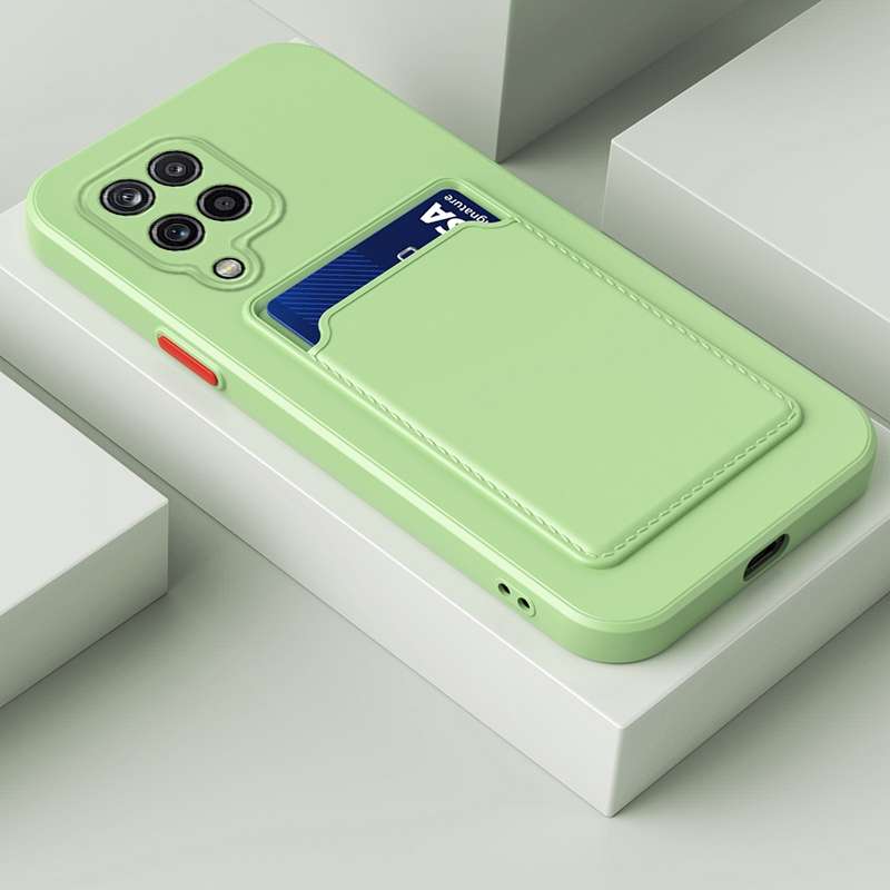 For Samsung Galaxy A22 5G Skin Feel Card TPU Contrast Color Button Phone Case(Dark Green)