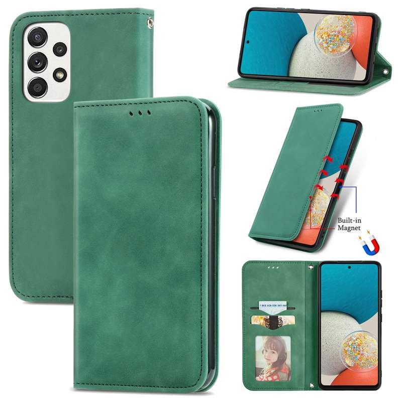 For Samsung Galaxy A73 5G Retro Skin Feel Magnetic Horizontal Flip Leather Phone Case(Gray)
