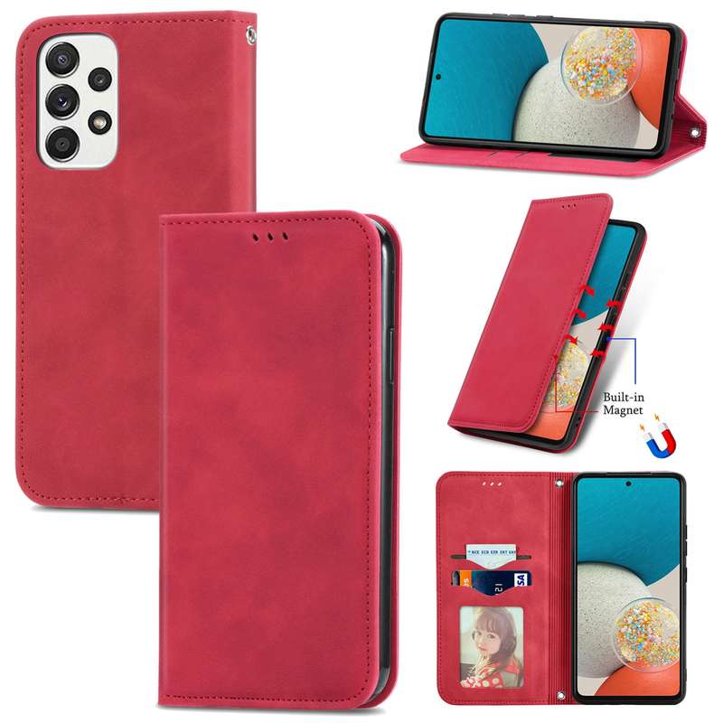 For Samsung Galaxy A73 5G Retro Skin Feel Magnetic Horizontal Flip Leather Phone Case(Gray)