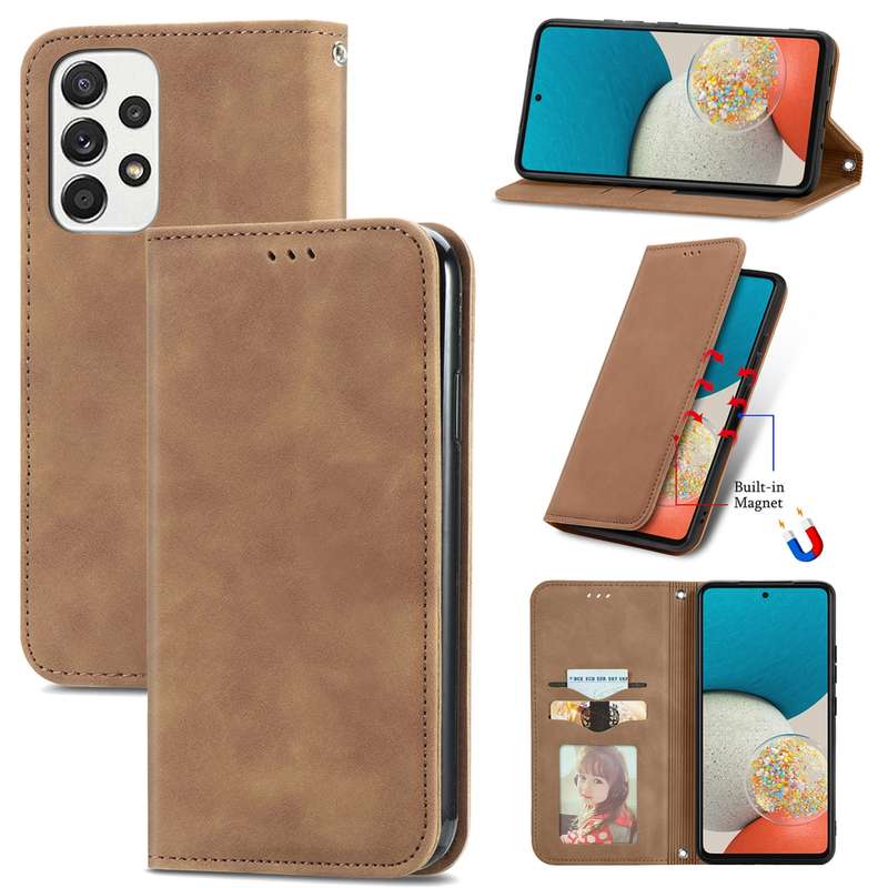 For Samsung Galaxy A73 5G Retro Skin Feel Magnetic Horizontal Flip Leather Phone Case(Gray)