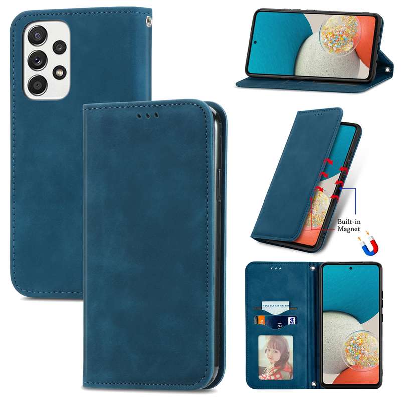 For Samsung Galaxy A73 5G Retro Skin Feel Magnetic Horizontal Flip Leather Phone Case(Gray)