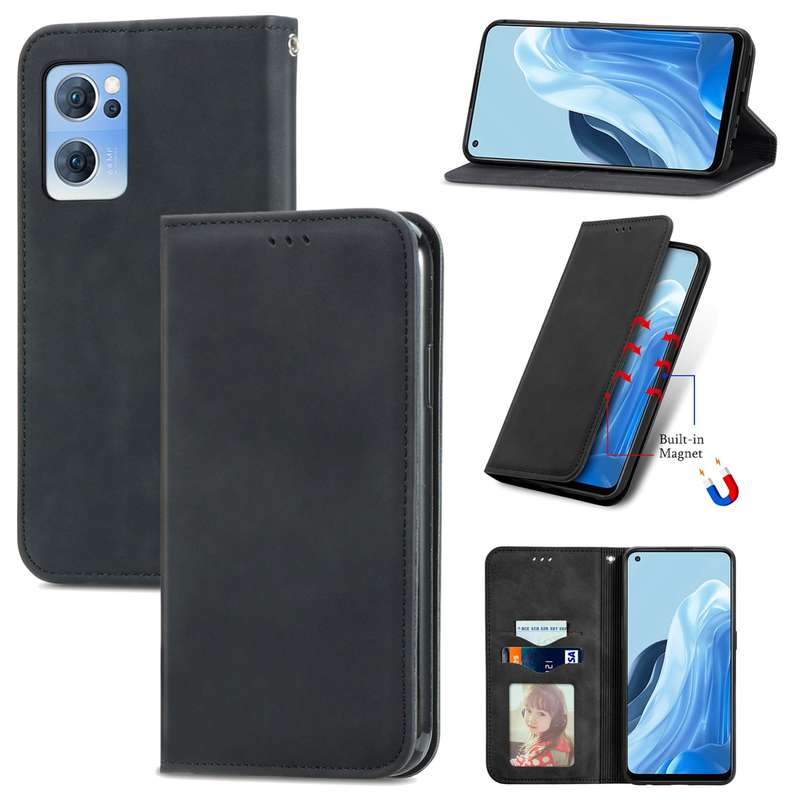 For OPPO Reno7 5G Retro Skin Feel Magnetic Horizontal Flip Leather Phone Case(Brown)