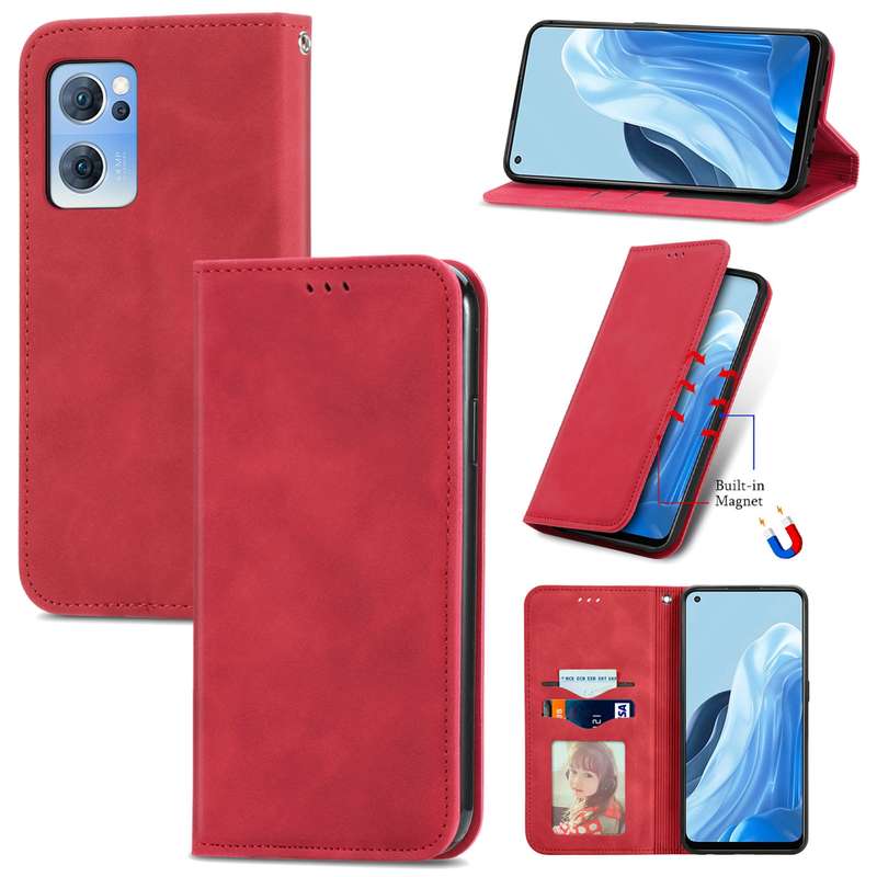 For OPPO Reno7 5G Retro Skin Feel Magnetic Horizontal Flip Leather Phone Case(Brown)