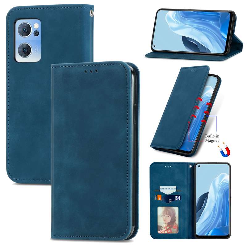 For OPPO Reno7 5G Retro Skin Feel Magnetic Horizontal Flip Leather Phone Case(Brown)