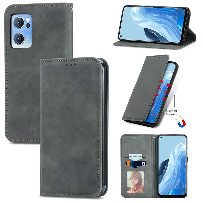 For OPPO Reno7 5G Retro Skin Feel Magnetic Horizontal Flip Leather Phone Case(Brown)